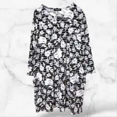 【PURE RO】ひざ丈カットソーワンピース 7分袖 花柄 ボーダー チュニック