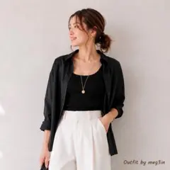 BASILE28 シルク100% 黒シャツ 長袖 比翼ボタン 42のサムネイル