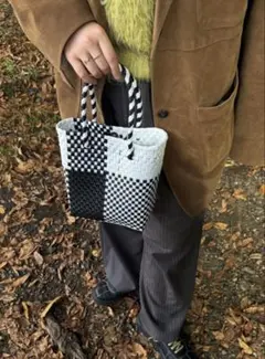 チェック柄かごバッグ