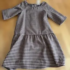 チェック柄 3/4袖 フレアワンピース