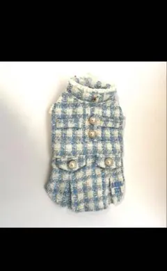 犬服 青と白のチェック柄 ツイード風のサムネイル