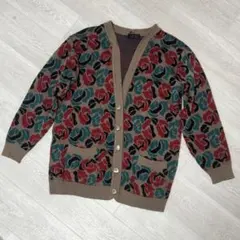 ウール100%カーディガン★昭和　レトロ　薔薇柄