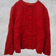 ​希少✨昭和レトロ ノーカラージャケット 赤 ヴィンテージ 金ボタン 派手 古着