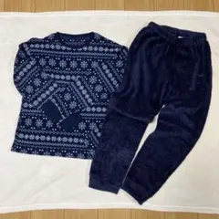 ユニクロUNIQLOネイビー 結晶柄 フリースパジャマ 160cm 上下セット