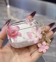 AirPods 4用 クリアケース 花柄チャーム付きのサムネイル