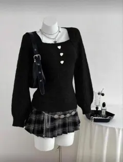 【新品】 Elamimi セーター ハート レディース ブラック L