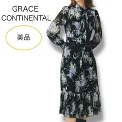 美品 グレースコンチネンタル レトロブーケ ワンピース 長袖 花柄 ブラック S