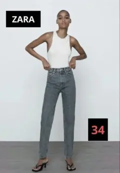 ZARA　マムフィットデニム　34 ブルーグレー