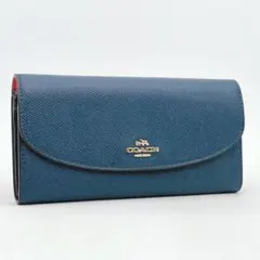 COACH コーチ 長財布 フローラル 花柄 レザー ブルー