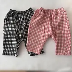 ギンガムチェック 膝下ハーフパンツ 2枚セット　guベビー