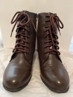 美品　ブラウン系 レースアップブーツ 6cmヒール 24.5〜25cm
