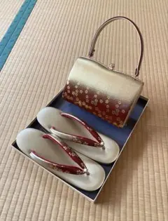 売り切りたいです】草履 バッグ セット 金 赤 桜 LLサイズ 和装 振袖 