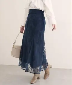 ナチュラルクチュール 〈osono〉長さ変えられるチュール刺繍レーススカートのサムネイル