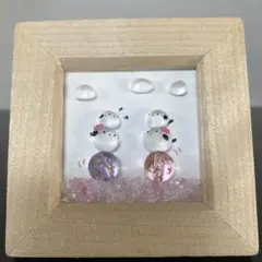 玉乗りシマエナガさん ハンドメイド シーグラスアート ガラスアート