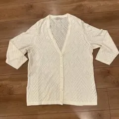 日本製アイボリー ダイヤモンド模様 五分袖カーディガン