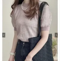 【GRL】ラメ入りツイード編みチェック柄ニットトップス rut683 ピンク