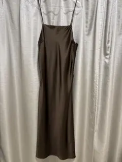サテンキャミワンピース ブラウン