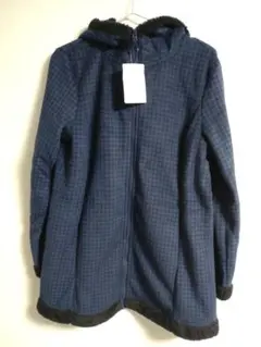 新品チェック柄フード付きボアジャケット Lサイズ ネイビーブラック黒色