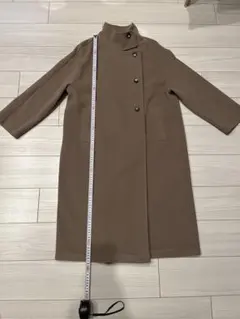 ブラウン ダブルボタン ハイネック ロングコート