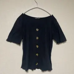 シーイン リブカットソー スクープネック 半袖 ブラック　着痩せ 【M】 黒のサムネイル