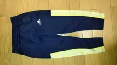 adidas ネイビーイエロー ストライプ ロングパンツ 100cm~