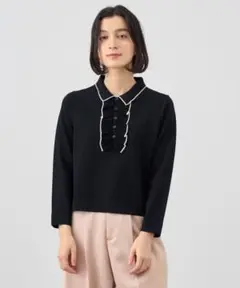 23AW♡ANAYI アナイ シルクストレッチフリルポロプルオーバー 36