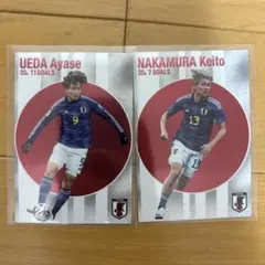 0*m様 カルビー日本代表チップス　ゴールスコアラーカード2枚　上田　中村のサムネイル