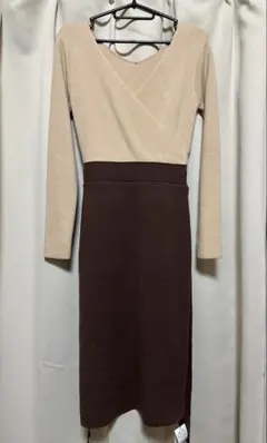 ROYAL PARTY 配色カシュクール長袖ニットワンピース