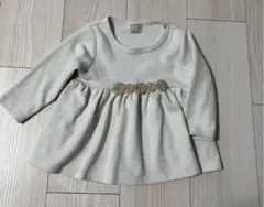 petit main フリル付きクリーム花柄チュニック