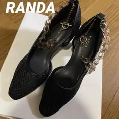 RANDA パンプス サンダル　メッシュ　ブラック チェーン装飾付き　新品未使用のサムネイル