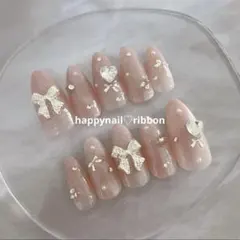 【種類、サイズ変更】ネイルチップ ワンホン キラキラ ハート リボン ガーリー