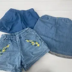 デニムショートパンツ、スカート3点セット