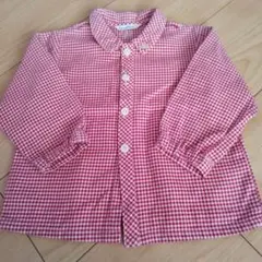 410）familiar 赤・白チェック シャツ 80