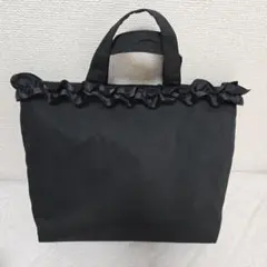 本日まで値下げ！ハンドメイドフリル付き トートバッグ ブラック 学校行事