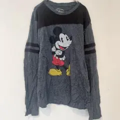 Disney【M】ミッキーマウス 長袖Tシャツ グレー ディズニー