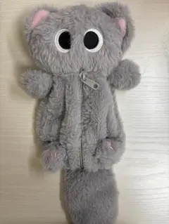 猫型ペンケース グレー