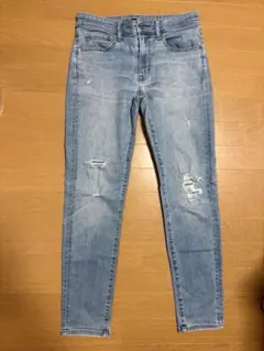 ダメージ加工 スキニーデニム ライトブルー
