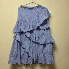 FRAY I.D ストライプ柄 アシンメトリー フリル ロングスカートのサムネイル