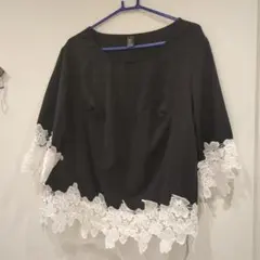 SHEIN 花柄レース装飾 チュニック ブラックのサムネイル