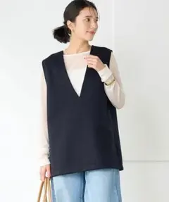 美品 グリーンレーベル リラクシング Vネック 3WAY ベスト　ネイビー