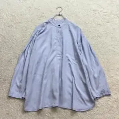 ジーナシス【F】青系 長袖 チュニックブラウス バンドカラー 春夏 カジュアル