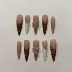 海外風ネイルチップ フラワー ゼブラ