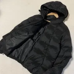 GUブラックフード付き中綿ダウンジャケット