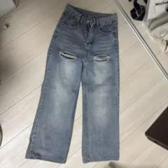 neveroffendlange ダメージ ワイドデニムパンツ S