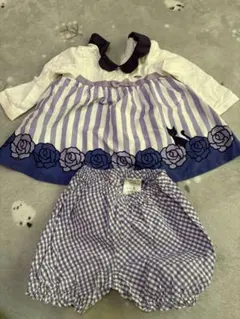 ANNA SUI 紫と白ストライプ猫バラワンピースセット