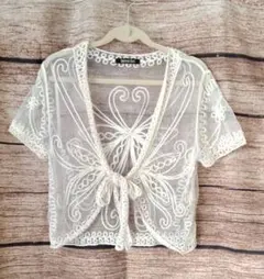 SPIRAL GIRL　前縛り　ショート丈　シアー　レース　カーディガン