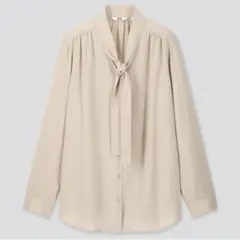 ユニクロ　レーヨンボウタイブラウス　長袖　XL ゆったり　ベージュ　レディース