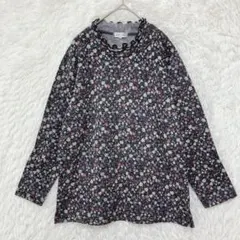 【タグ付き】総柄トップス 花柄 長袖 フリルネック M-L 裏起毛