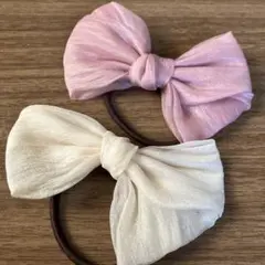 リボンヘアゴム2個セット（ピンク・ホワイト）