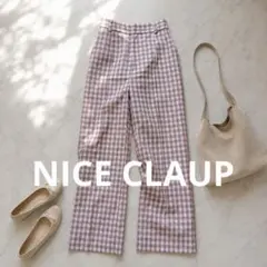A82 NICE CLAUP ギンガムチェックパンツ S ピンク ストレートのサムネイル